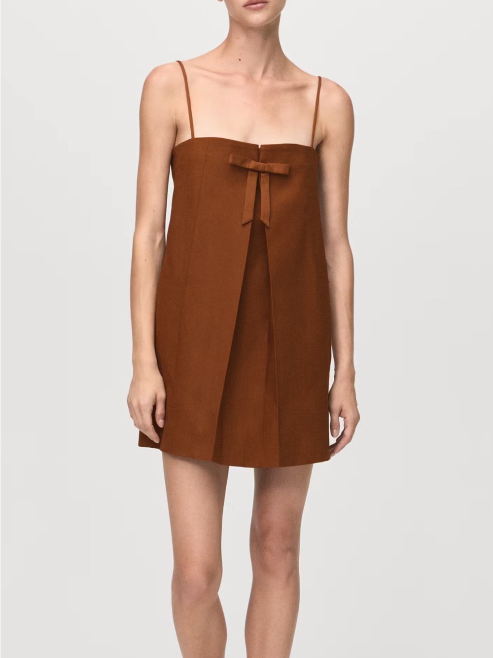 MANGO Brown Bow Mini Dress XS | Strappy, Euro Summer, NWT